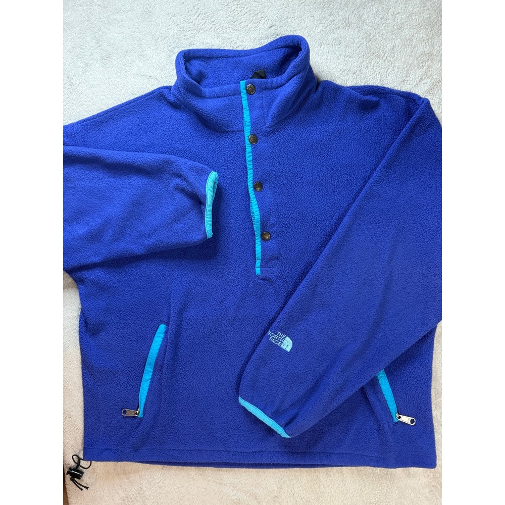 VTG North Face Fleece Pullover Snap Button Made in USA Blue Mens Size Med